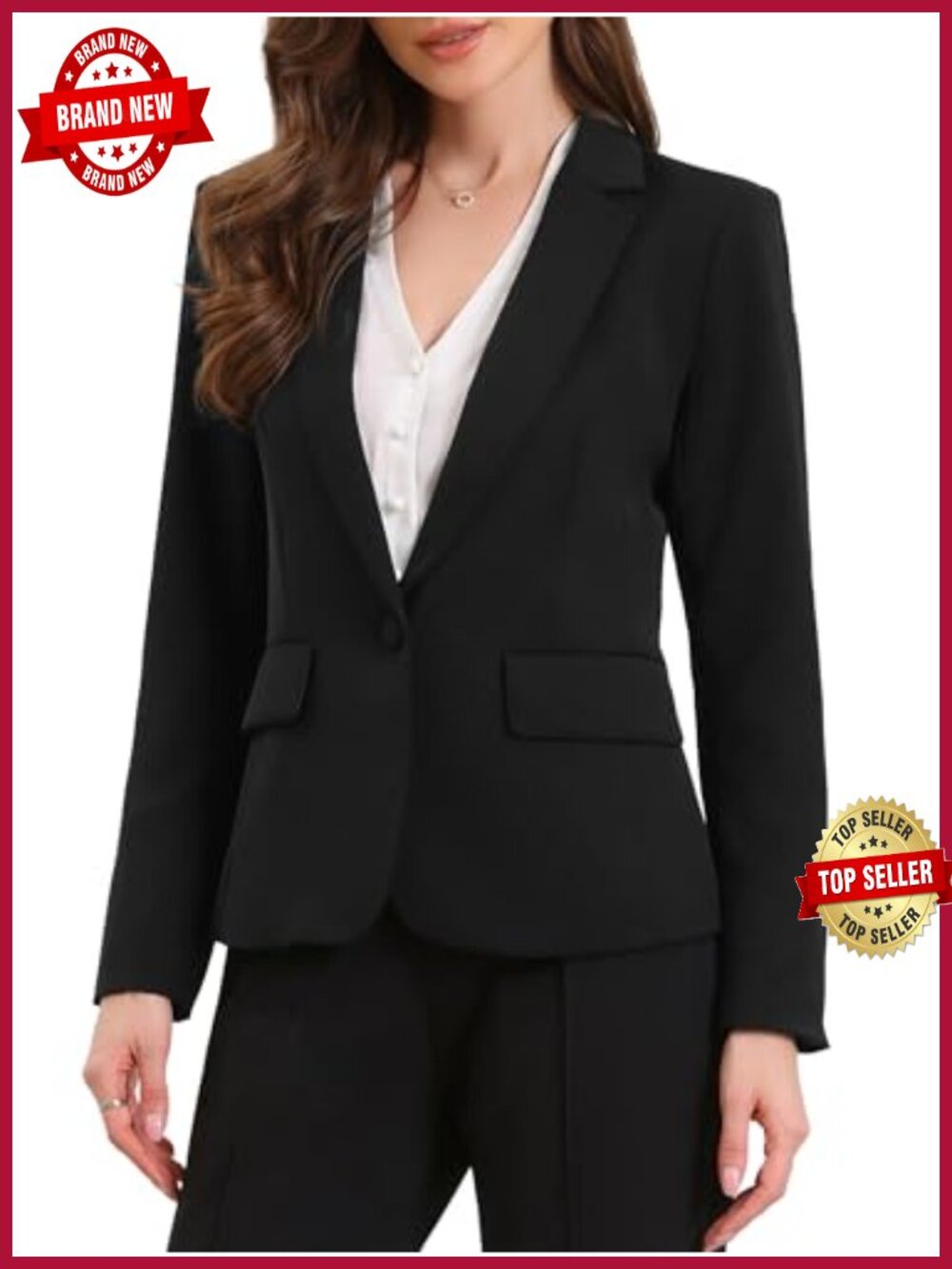 Women's Business Casual Blazer with Shoulder Pads Notch Lapel Lightweight